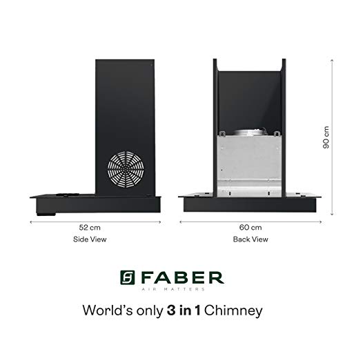 Image of Faber 60 cm 1095 m /HR Straight Glass Kitchen Chimney (3N1 AEROSTATION GLAMOUR 3D FT BK 60, Baffle Filter, Black)