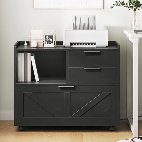 image for HOOBRO Lateral File Cabinet, Wooden Office Storage Drawers with Chargi