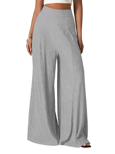 Shasmi Women’s Elegant High Waist Wide Leg Pants – Textured Solid Color Loose Fit Long Trousers | Casual Beach & Airport Outfit | Lightweight Flowy Palazzo Style (Trouser 259)