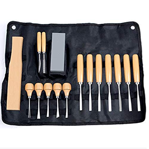 Wood Carving Gouges 15 Pcs Professional Wood Carving Hand Chisels Set Tools Kit for Carpenters Wood Turners DIY Woodworking Carving Includes Sharpening Stone &,