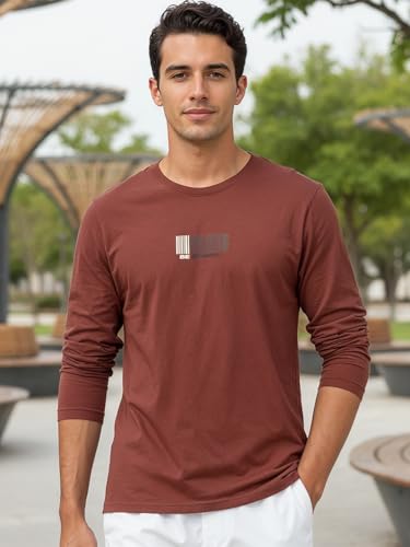 Image of Bewakoof Men's 100% Cotton Graphic Print Regular Fit Full Sleeve Round Neck T-Shirt | Tshirt for Men Cotton| Casual Wear | Street Wear