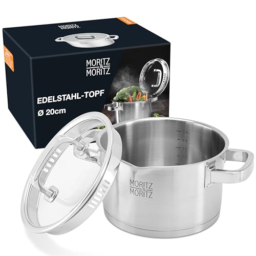 Moritz & Moritz Edelstahl Kochtopf Induktion 20cm mit Sieb im Deckel - Für alle Herdarten geeignet...