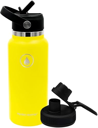 Botella de agua de boca grande con tapa con pajilla, 32 oz Yellow Sun