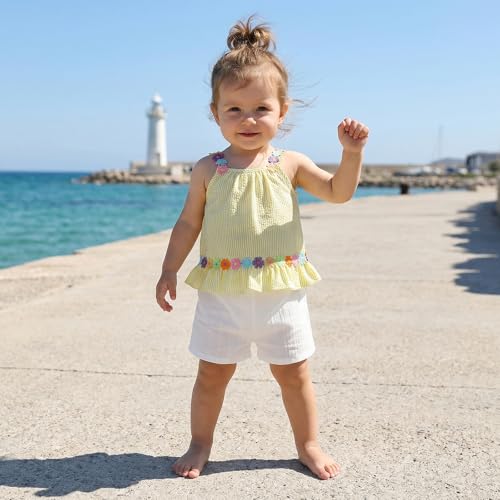 Image of Little Toddler Kids Girl Clothes Set 1-8 Years Summer Outfits Solid Color Tank Tops & Shorts
