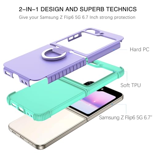 Image of BENTOBEN for Samsung Galaxy Z Flip 6 5G Case with Ring, Heavy Duty 2 in 1 Full Body Rugged Galaxy Z Flip6 Case Girls Women Boy Men Shockproof Protection Cover for Samsung Z Flip 6 6.7 inch,Purple