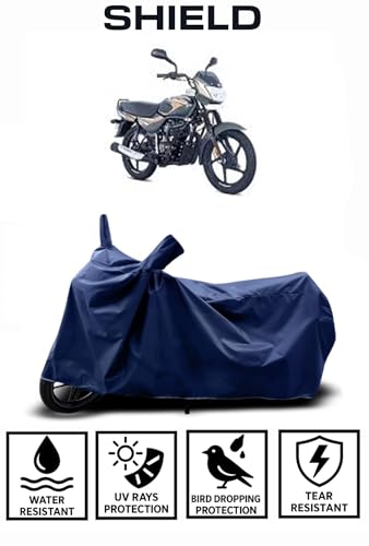 Image of Shield Heavy Duty Bike Cover for Bajaj Ct 100 | All-Season, Tear-Proof Fabric | with Side Mirror Pocket & Buckle Belt | Bajaj Ct 100 Bike Cover (Blue)