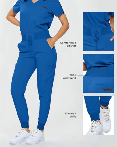 Image of Monarch Uniforms Slim Fit Stretchy Scrubs Women's Jogger Scrub Set Slim Jogger Scrubs with Tuck-In Top for Women