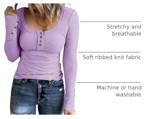 Image of KINLONSAIR Women Long Sleeve Henley Shirts Scoop Neck T-shirt Basic Tops