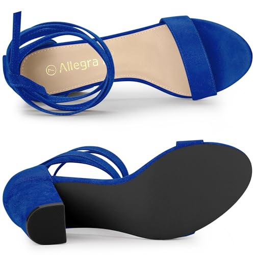 Allegra K Allegra K Women's Faux Suede Chunky Heels Lace Up Deep Blue Sandals 7 M US