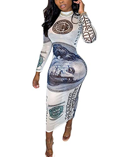 chinese dress ladies Amazon.com: Women's Dollar Money Print Sexy Mesh See Through Dresses Long  Sleeve Midi Bodycon Party Club Dress White : Clothing, Shoes & Jewelry