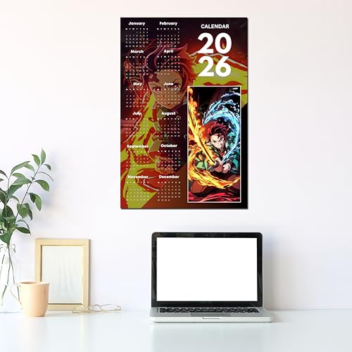 Image of 2026 Anime Calendar 12x18 Inch | Tanjiro Red Inspired Wall Poster Calendar | Aesthetic Anime Room Decor | 170 GSM Print