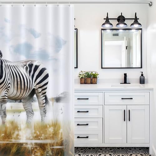 Rideau de douche tissu polyester imperméable lavable 183x183cm zèbre - 5