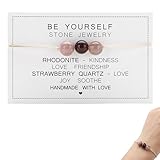 KSJEHW Pulsera de Cuarzo Rosa para Mujer con Mensaje Inspirador Be Yourself, Regalo Original de Piedras Naturales, Joyería Femenina Elegante para Cumpleaños o Aniversario, Bisutería con Significado