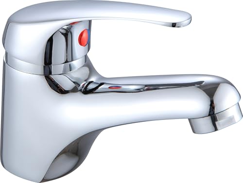 Grifo mezclador de lavabo moderno con cartucho de cerámica de 40 mm, acabado cromado, grifo para lavabo de baño montado en cubierta, mezclador monobloc monomando, ideal para lavabos y tocador (paquete