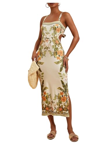 Image of Floerns Women's Tropical Bow Tie Back Long Dress Sleeveless Maxi Dress | Hawaiian Resort Wear, Coastal Vacation, Beach Wedding Guest, Side Slit, Spring Break Outfits