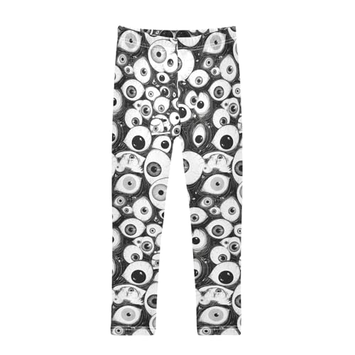 Black and White Evil Eyes Kids Girl's Basic Leggings Stretchy Full Length Lounge Pants Exercise