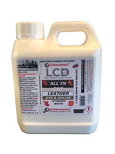 Carbusonic All in one Leather dye and sealant, Interior Leather Paint for Car Seats, Sofas, Arm Chairs, Shoes, Handbags & More. (White, 1 Litre)
