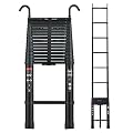 20.5ft Black Telescoping Ladder DIY Multi-Purpose Aluminium Telescopic Ladder Extension Extend Portable Foldable Loft Attic Ladder Securing Strap Angled Feet EN131 Standard CE Registered