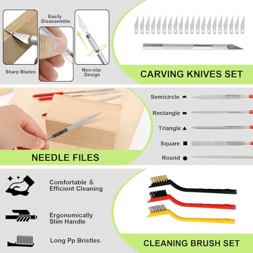 56 Stück 3D Druck Werkzeugset, Entgrater Set zum Entfernen Reinigen und Fertigstellen inkl Entgratungs und Reinigungswerkzeuge Tranchiermesser Feile und Spitzzange 3D Drucker Zubehör für Modellbau