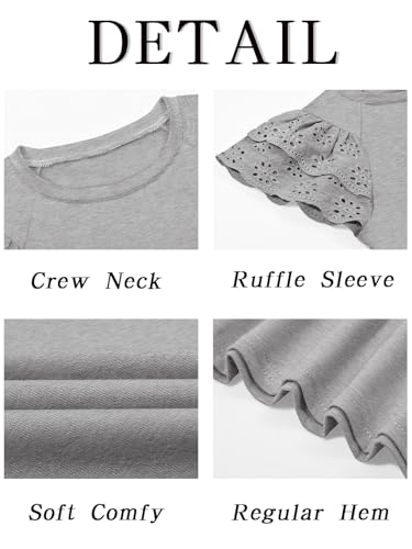 Image of Haloumoning Girls Ruffle Sleeve T Shirts Summer Short Sleeve Casual Cute Crewneck Tops Tees 5-14 Years