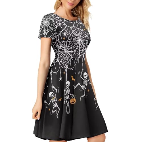 Image of HUGS IDEA Womens Puffy Swing Midi Dress Round Neck Short Sleeve Party A-Line Dresses