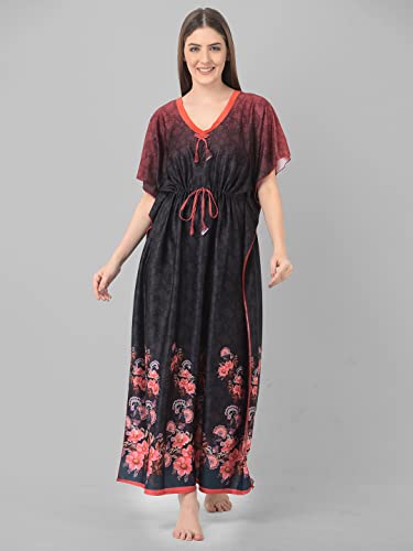 Image of Noty Women's Kaftan Nighty | Digital Print | Sarena Fabric | V Shaped Neck Nightwear | Nightdress for Girl