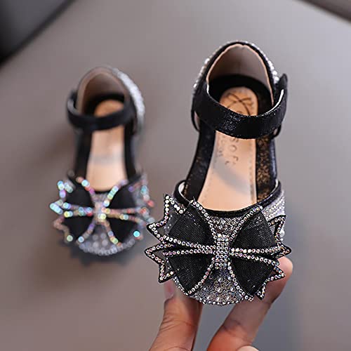 Baby Girl Kid Sandals Summer Shoes Bowknot Pearl Rhinestones Shoes Princess Dance Performance Shoes (Black, 36 Big Kids)3
