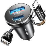 LISEN Car Phone Charger USB C 54W Fast Charge Cigarette Lighter Charger USB Adapter Socket 12V with 60W C-C Cable, Metal Car Accessories Essentials for Men Mercedes Campervan for iPhone 17 16 Samsung