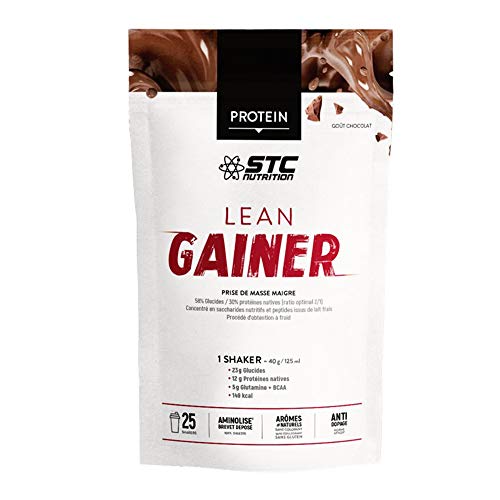 STC NUTRITION – Lean Gainer – Speziell zum Masseaufbau – Muskelaufbau – Verhältnis Kohlenhydrate-Protein 2:1 – Patentierte, verdauungsfördernde 100% Aminolise – Schokoladengeschmack - 25 Shaker - 1 kg