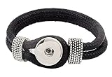 Material: Leder ANDANTE Geflochtenes Leder Armband für Chunks Click-Buttons mit Schlaufenverschluss (23 cm) SCHWARZ