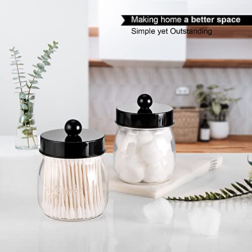 Farmhouse Decor Apothecary Jar Set, Mason Jar Bathroom Vanity Storage Organizer Canister-Qtip Holder Plastic Acrylic Jar for Cotton Swabs, Cotton Pad, Floss Pick, Paper Clip, Hair Clip (2 Pack, Black) by SheeChung - Image 4