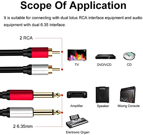 Yeung Qee 2 x 6.35 mm to 2 RCA Stereo Audio Interconnect Cable,Dual 1/4 inch TS Stereo Jack Male to 2 RCA Male Stereo Audio Cable Splitter Adapter Cable (3M) - Image 3