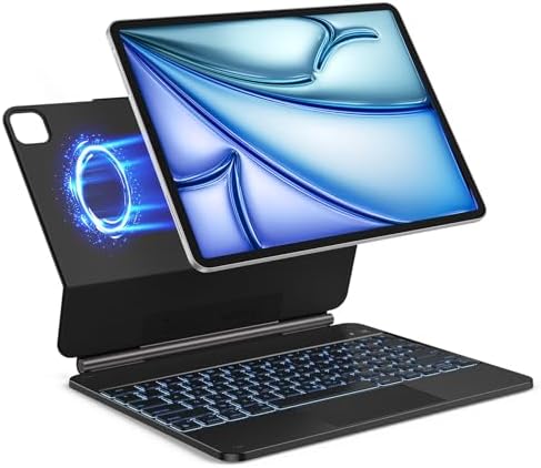 Clavier Magic Keyboard TECURS Pour IPad Air 13" (2024 M2) & IPad Pro 12.9" - AZERTY, Rétroéclairage 11 Couleurs, Trackpad - Étui Magnétique