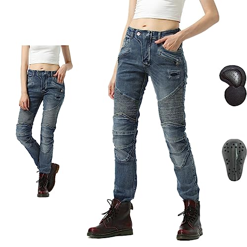 HOMDECR da Donna per Motociclismo - Pantaloni da Ciclismo in Denim da Donna da Uomo Pantaloni da Moto da Equitazione Protettivi Impermeabili Jeans da Ciclismo (M)
