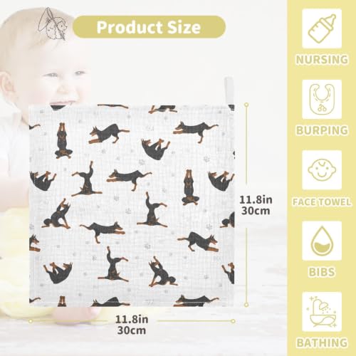 Image of vvfelixl Baby Cotton Washcloths Exercises Doberman Dog Infants Bath Towel for Unisex Puppy Face Towels for Newborn, Natural Baby Wipes Delicate Skin, 11.8 X 11.8 inch, one sizex5