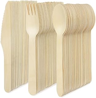 SHWAN 180 Pieces Disposable Wooden Cutlery, Biodegradable Wood Eco Friendly Picnic Set, Fully Compostable Disposable Tableware, 60 Spoons & 60 Forks & 60 Knives for Picnic, Party, Birthday, Wedding