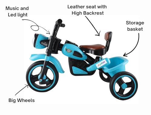 Image of JoyRide Ninja Plug N Play Durable Kids /Pedal Baby Tricycle, Storage Basket, Leather Seat, Led Headlight, Music for 18 Months to 5 Years Boys /Girls /Carrying Capacity Upto 30 Kgs (Blue)