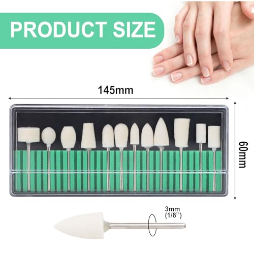 ZJchao Nail Drill Bits, 12 Pcs Wool Felt Polishing Bits, Multi Shaped Grinding Polishing File Heads Tools, Nail Polish Accessories, for Manicure Pedicure, Glass, Gold and Silver Jewelry Polishing