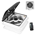 LCyindu RV Roof Vent Fan 14" with Light, Continuously Variable Reversible 12V Remote Control Trailer Roof Vent Low Noise with Rain Sensor,UV Protection,Thermostat for Camper,Travel,Cargo Trailer