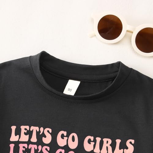 Image of MODNTOGA Toddler Girl Leopard Cowboy Hat Graphic Tshirt Retro Western Cowgirl Shirt Let's Go Girls Print Short Sleeve Tee Top