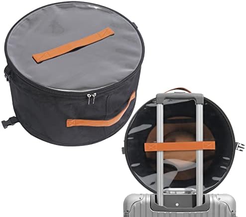 Foldable Hat Box,Round Hat Storage Box with Lid, Stuffed Animal Toy Storage Box, Large Pop-Up Hat Storage Bag, Men and Women Travel Hat box, 17 In Black