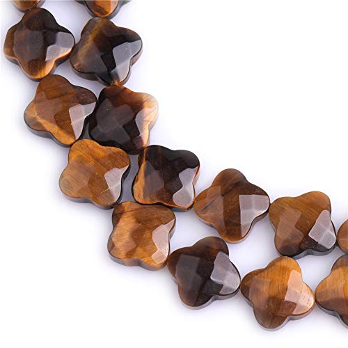 GEM-Inside 30Pcs 12mm Faceted Clover Plant Flower Natural Tiger Eye Stone Gemstone Semi Precious Charms Beads for Jewelry Making 15" Strand Chakras Beads - Image 4