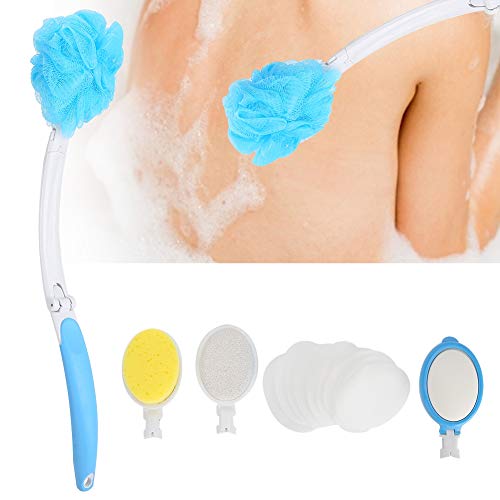 4 In 1 Foldable Long Handle Shower Brush Set, Multifunctional Bath Brush With 4 Replaceable Heads-Loofah Head-Sponge Head-Pumice Head-Emulsion Head, Used To Exfoliate And Clean Body Dirt