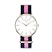 Produktbild Unisex Uhren Ultradünn Dreifarbiger Streifen Analog Armbanduhren für Damen und Herren Nylon Casual, Schwarz-Rosa-Schwarz