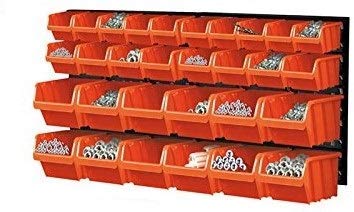 Estantería de pared para herramientas con cajas apilables, 32 piezas, para taller, almacenaje, garaje, caja organizadora