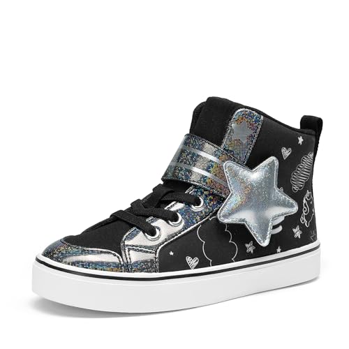 DREAM PAIRS Girls Sneakers High Top Hook and Loop Sparkly Shiny Comfortable Casual Walking Shoes for Toddler/Little/Big Kids