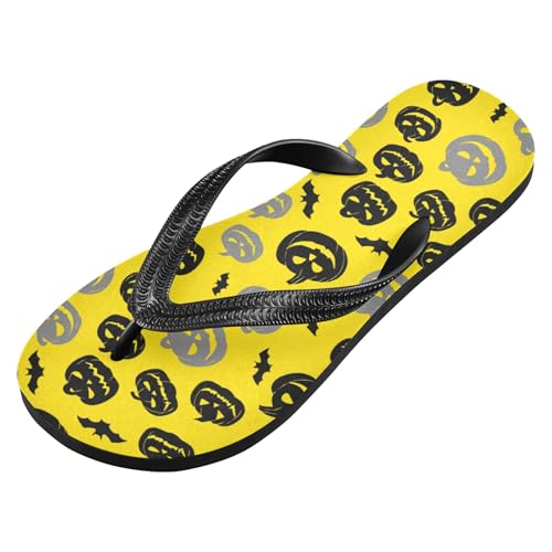 Burbuja Spooky Pumpkins on Yellow Flip Flops for Women Men, Soft Thong Sandals Rubber Slippers for Pool Beach Essentials2
