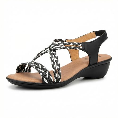 NOESLOMISMO BY DILEMA Sandales Femme en Cuir Made in Spain, Sandales Compensées Confort à Brides Tressées, Semelle Antidérapante, Nu-pieds Élégants et...