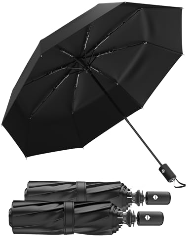 Rain-Mate Windproof Compact Umbrellas for Rain - Strong Reinforced Fiberglass Rib Design & Auto Open & Close - Portable Folding Travel Umbrella - Lightweight & Packable for Women & Men Easy Collapse
