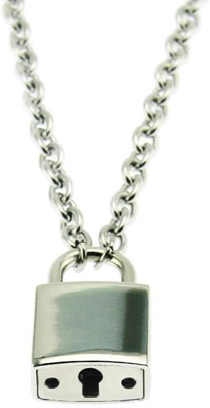 Chain Punk Padlock Necklace Stainless Steel Chain Necklace Lock Key Chain for Men Women Couple Silver, Lock with Key - Image 4